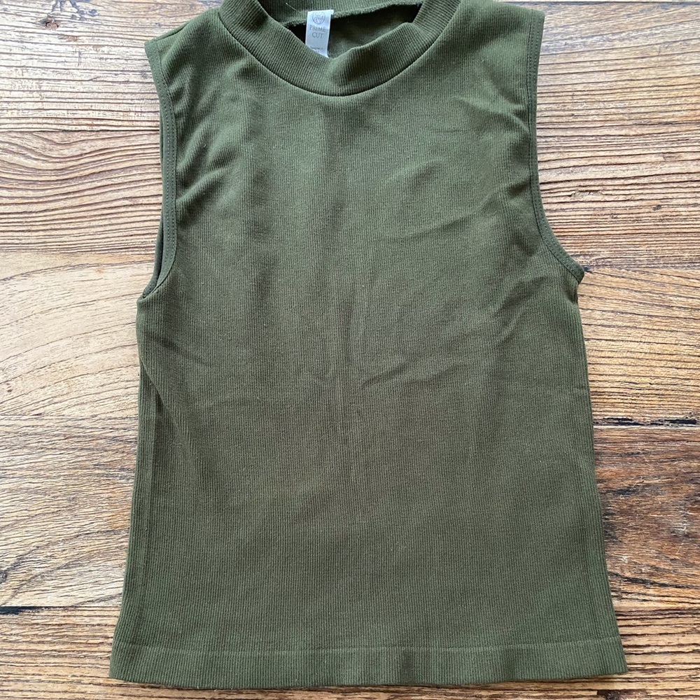 Olive Sleeveless Mock Turtleneck Top